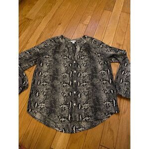J. Crew, women's dark snake skin, loose button front v-neck blouse size small